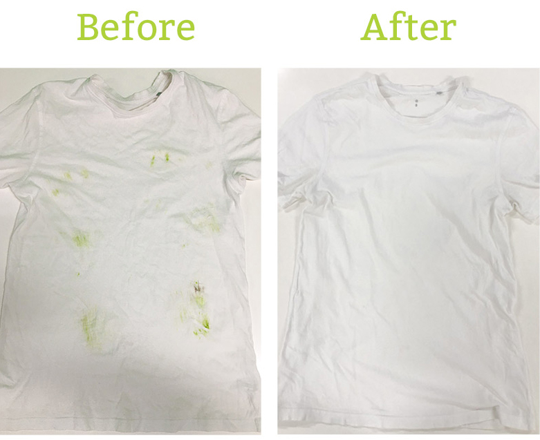 Before and After Grass Stains Removal White T-Shirt